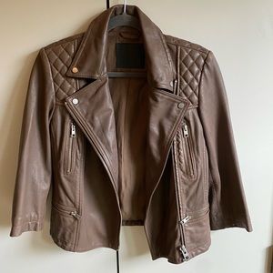 All Saints brown leather biker motorcycle jacket 6